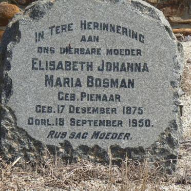 BOSMAN Elizabeth Johanna Maria nee PIENAAR 1875-1950