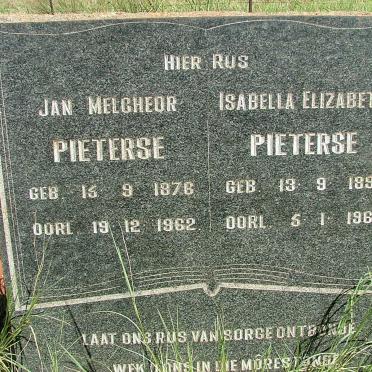 PIETERSE Jan Melcheor 1876-1962 &amp; Isabella Elizabeth 1890-1962