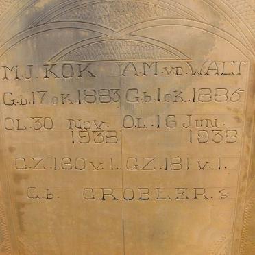 KOK M.J. nee GROBLER 1883-1938 :: V.D.WALT  A.M. nee GROBLER 1885-1938