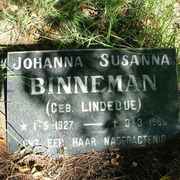 BINNEMAN Johanna Susanna nee LINDEQUE 1927-1986