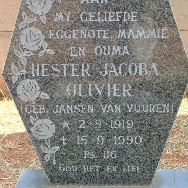 OLIVIER Hester Jacoba nee JANSEN VAN VUUREN 1919-1990