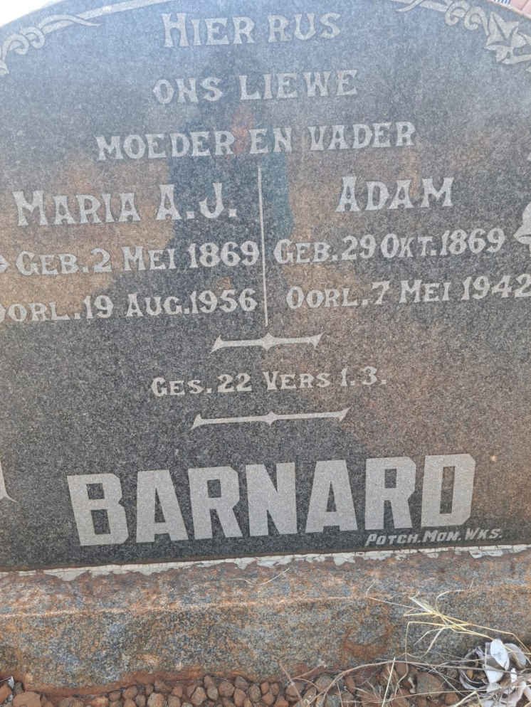 BARNARD Adam 1869-1942 &amp; Maria A.J. 1869-1956