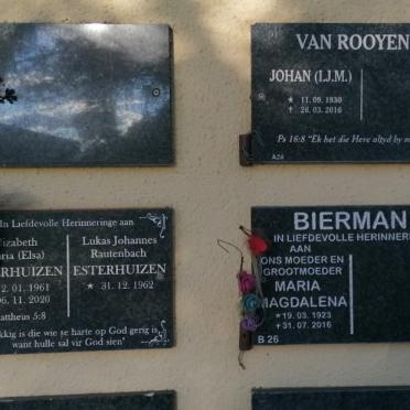 ESTERHUIZEN Lukas Johannes Rautenbach 1962- &amp; Elizabeth Maria 1961-2020