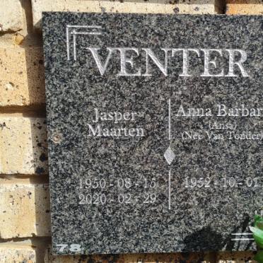 VENTER Jasper Maarten 1950-2020 &amp; Anna Barbara VAN TONDER 1952-