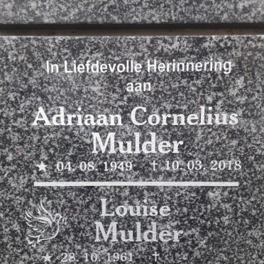 MULDER Adriaan Cornelius 1949-2018 &amp; Louise 1961-