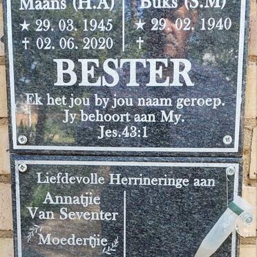 BESTER H.A. 1945-2020 :: BESTER S.M. 1940-  :: VAN SEVENSTER Annatjie 1941-2014