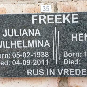 FREEKE Hendrik 1936- &amp; Juliana Wilhelmina 1938-2011