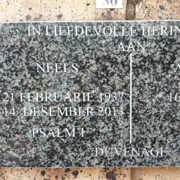 DUVENAGE Neels 1937-2013 &amp; Annetjie 1942-