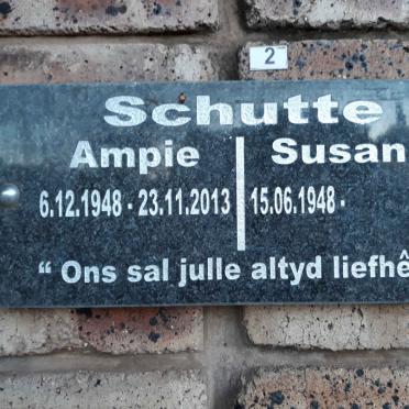 SCHUTTE Ampie 1948-2013 &amp; Susan 1948-