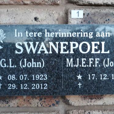 SWANEPOEL G.L. 1923-2012 &amp; M.J.E.F.F. 1931-