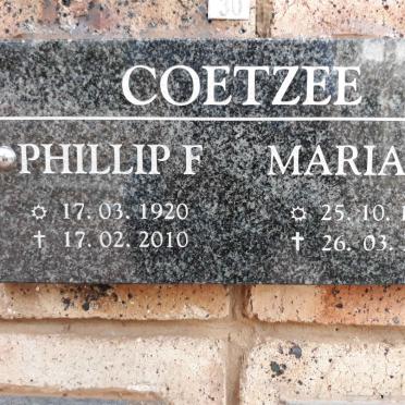 COETZEE Phillip F. 1920-2010 &amp; Maria M.J. 1928-2016