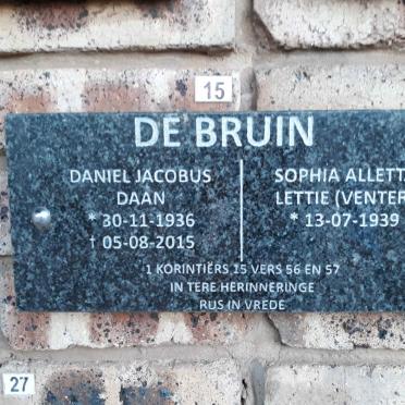 BRUIN Daniel Jacobus, de 1936-2015 &amp; Sophia Alletta VENTER 1939-