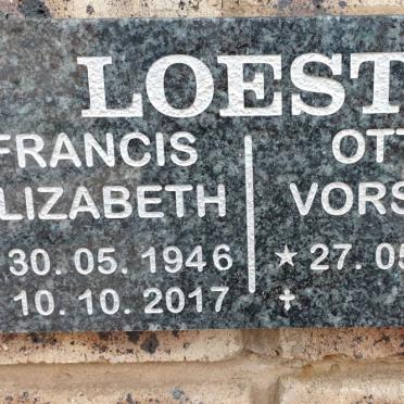LOEST Otto Vorster 1941- &amp; Francis Elizabeth 1946-2017