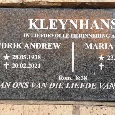 KLEYNHANS Hendrik Andrew 1938-2021 &amp; Maria Jacoba 1940-