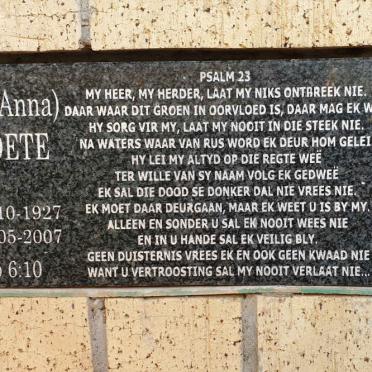 CLOETE T.T. 1924-2015 &amp; A.S. 1927-2007