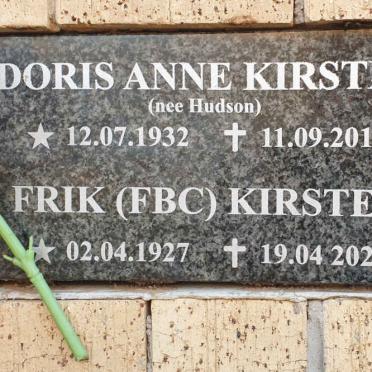 KIRSTEN F.B.C. 1927-2021 &amp; Doris Anne HUDSON 1932-2012