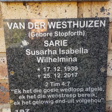 WESTHUIZEN Susarha Isabella Wilhelmina, van der nee STOPFORTH 1939-2017