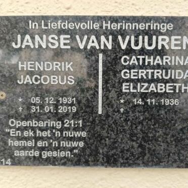 VUUREN Hendrik Jacobus, Janse van 1931-2019 & Catharina Gertruida Elizabeth 1936- 