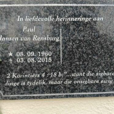 RENSBURG Paul, Jansen van 1960-2015