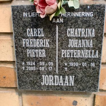 JORDAAN Carel Frederik Pieter 1924-2005 &amp; Chatrina Johanna Pieternella 1930-