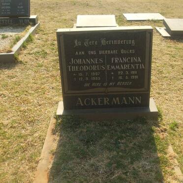 ACKERMANN Johannes Theodorus 1907-1985 &amp; Francina Emmarentia 1911-1991