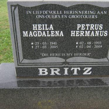 BRITZ Petrus Hermanus 1933-2009 &amp; Heila Magdalena 1941-2005