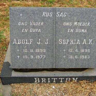 BRITTON Adolf J.J. 1899-1977 &amp; Sophia A.M. 1898-1983