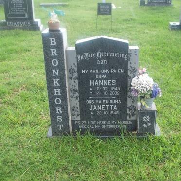 BRONKHORST Hannes 1945-2002 &amp; Janetta 1948-