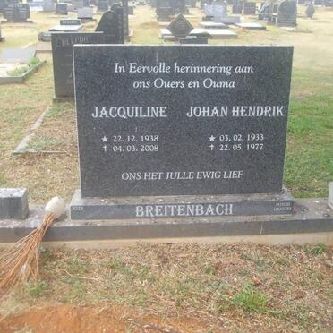BREITENBACH Johan Hendrik 1933-1977 &amp; Jacquiline 1938-2008