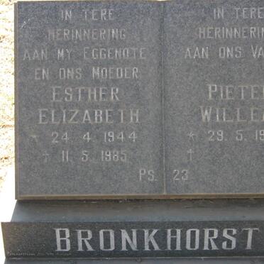 BRONKHORST Pieter Willem 1943- &amp; Esther Elizabeth 1944-1985