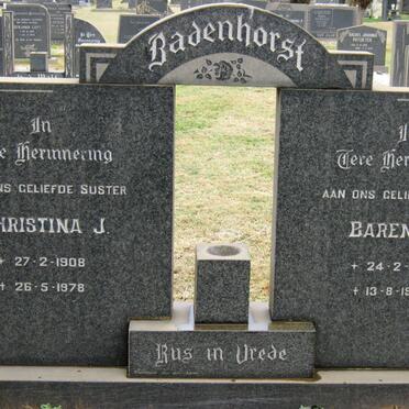 BADENHORST Barend L. 1907-1978 &amp; Christina J. 1908-1978
