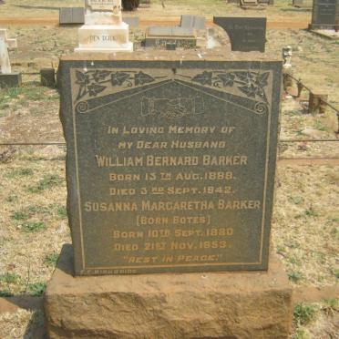 BARKER William Bernard 1888-1942 &amp; Susanna Margaretha BOTES 1880-1953