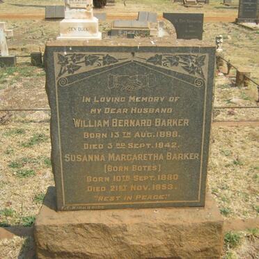 BARKER William Bernard 1888-1942 &amp; Susanna Margaretha BOTES 1880-1953