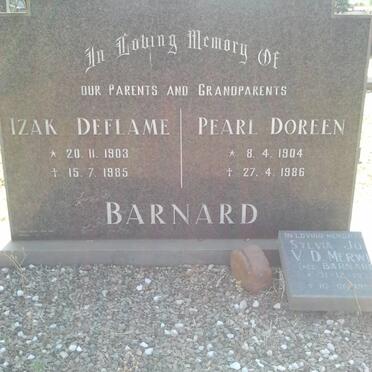 BARNARD Izak Deflame 1903-1985 &amp; Pearl Doreen 1904-1986 :: VAN DER MERWE Sylvia Joy nee BARNARD 1932-1995