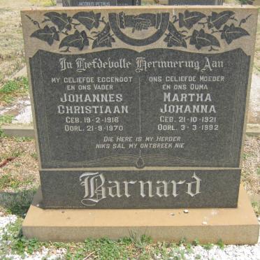 BARNARD Johannes Christiaan 1916-1970 &amp; Martha Johanna 1921-1992