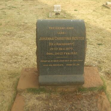 BESTER Johanna Christina nee ADENDORFF 1877-1932