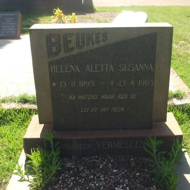 BEUKES Helena Aletta Susanna formerly VERMEULEN 1895-1963
