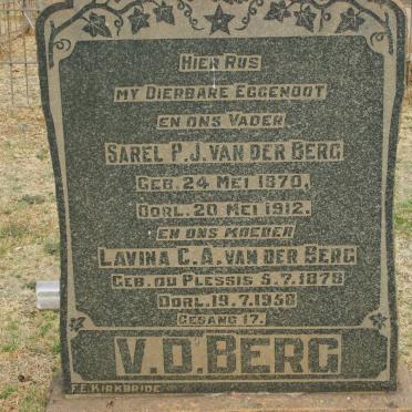 BERG Sarel P.J., van der 1870-1912 &amp; Lavina C.A. DU PLESSIS 1878-1956