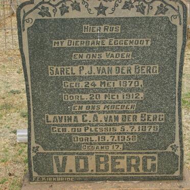 BERG Sarel P.J., van der 1870-1912 &amp; Lavina C.A. DU PLESSIS 1878-1956