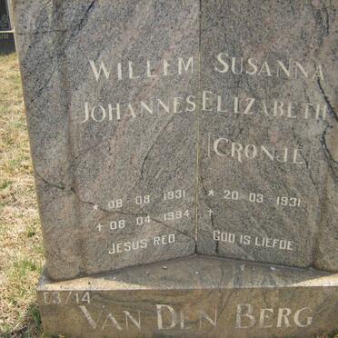 BERG Willem Johannes, van den 1931-1994 &amp; Susanna Elizabeth CRONJE 1931-