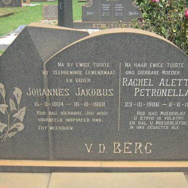 BERG Johannes Jakobus, v.d. 1904-1968 &amp; Rachel Aletta Petronella 1908-1969