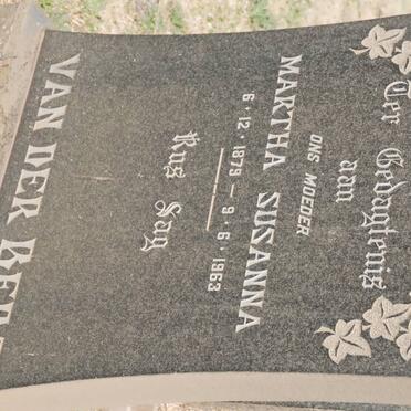 BERG Martha Susanna, van der 1879-1963