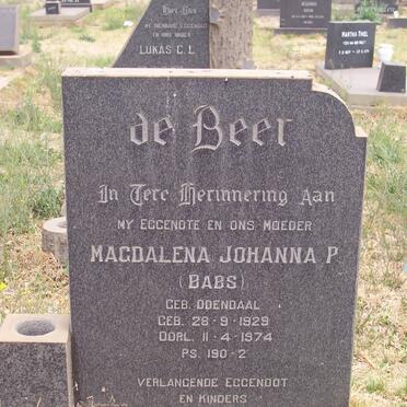 BEER Magdalena Johanna P., de nee ODENDAAL 1929-1974