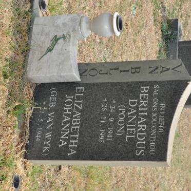 BILJON Berhardus Daniël, van 1941-1995 &amp; Elizabeth Johanna VAN WYK 1944-
