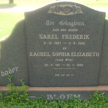 BLOEM Sarel Frederik 1907-1965 &amp; Rachel Sophia Elizabeth VAN WYK 1911-1989
