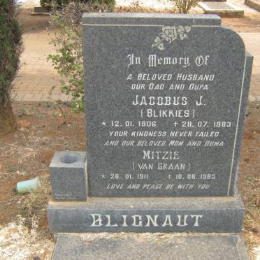 BLIGNAUT Jacobus J. 1906-1983 &amp; Mitzie VAN GRAAN 1911-1985