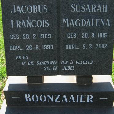 BOONZAAIER Jacobus Francois 1909-1990 &amp; Susarah Magdalena 1915-2002