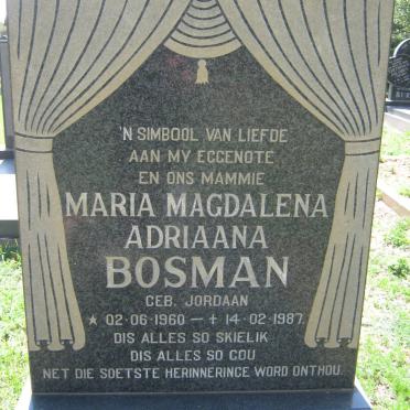 BOSMAN Maria Magdalena Adriaana nee JORDAAN 1960-1987