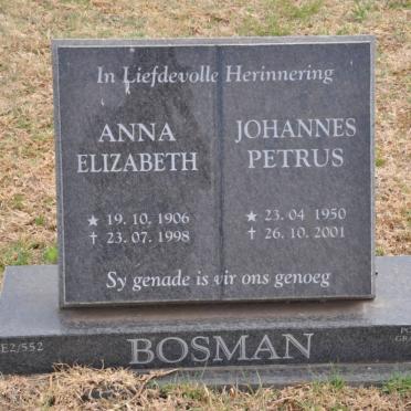 BOSMAN Johannes Petrus 1950-2001 :: Anna Elizabeth 1906-1998