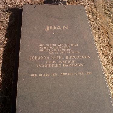 BORCHERDS Johanna Kriel voorheen BARTMAN nee MARAIS 1921-1997